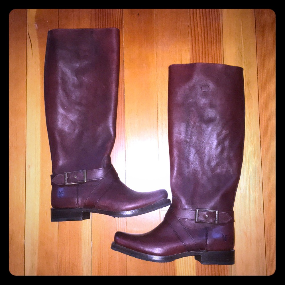 Red Frye Moto Buckle Knee High Boot. Never Worn.
